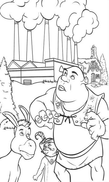 kolorowanka Shrek Kot w Butach i Osioł malowanka do wydruku z bajki dla dzieci, do pokolorowania kredkami, obrazek nr 25